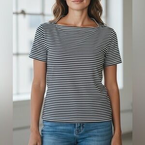 Kate Spade Broome Street Black and White Striped Short Sleeve Tee Size XL